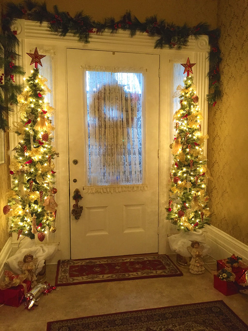 Inside side of front door decorated for Christmas at Azalea Manor Bed and Breakfast in Madison Historic District, Madison Indiana 47250