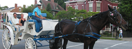 Horse Drawn Carriage by the Broomtail Carriage Co. in Indiana’s Madison Historic District, downtown Madison Indiana 47250
